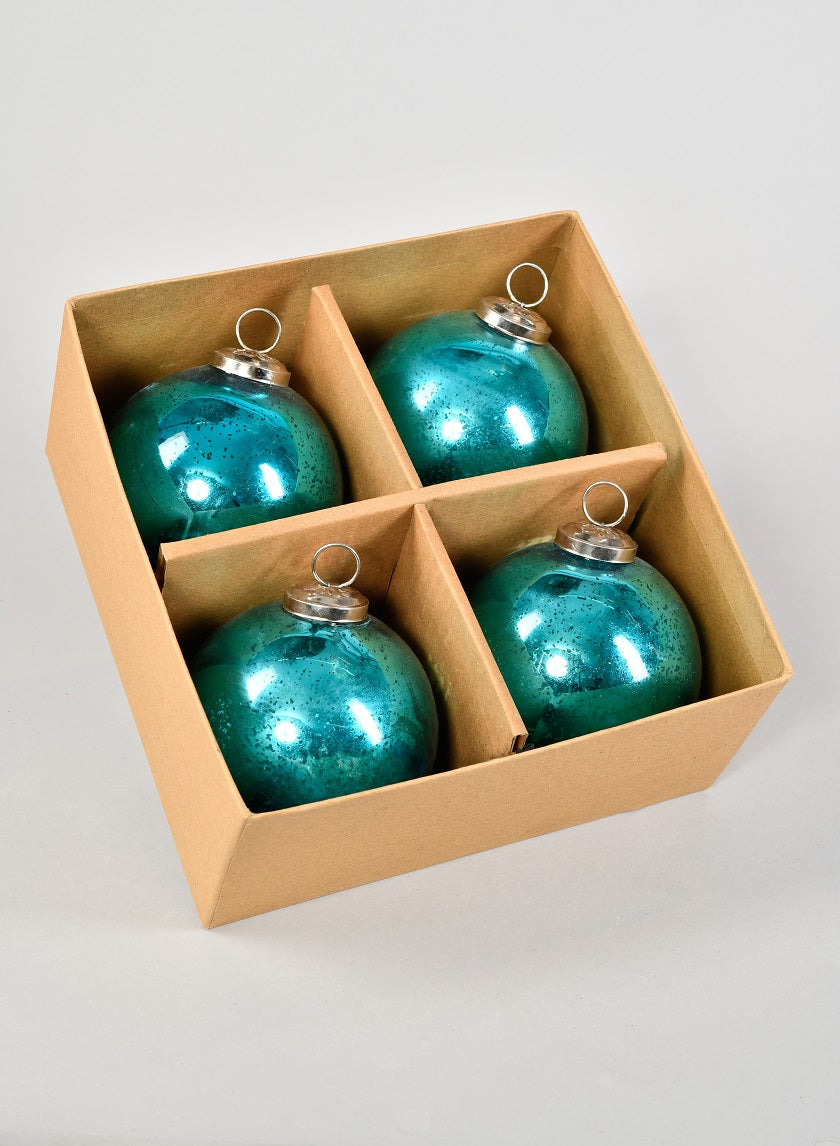 4in &amp; 6in Antique Aqua Glass Ball Ornaments