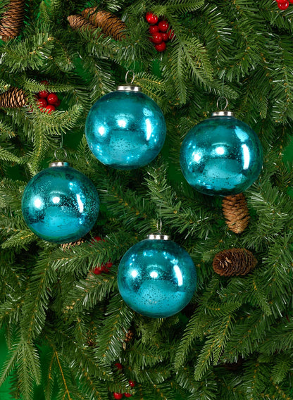 4in &amp; 6in Antique Aqua Glass Ball Ornaments