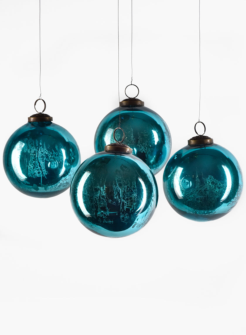 4in &amp; 6in Antique Aqua Glass Ball Ornaments