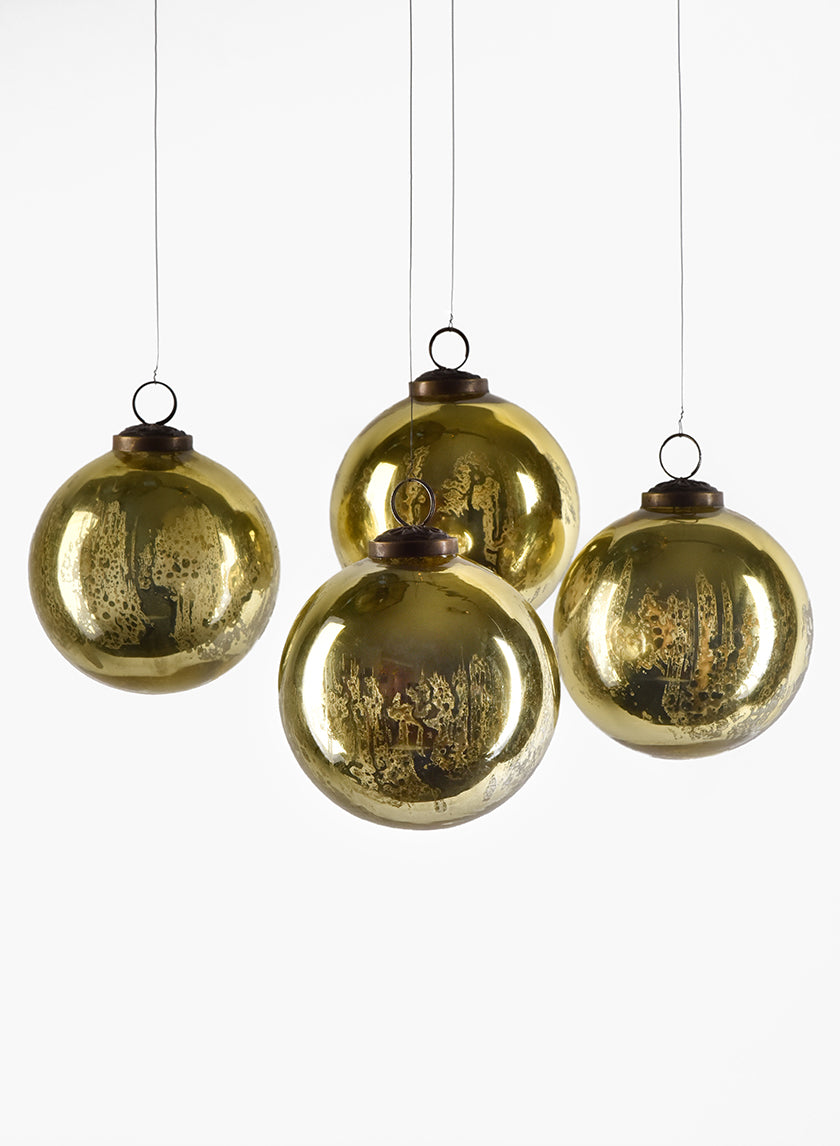 4in Antique Gold Glass Ornament Ball In Window Box