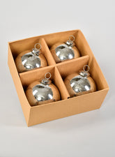 4in Antique Silver Glass Ornament Ball In Window Box