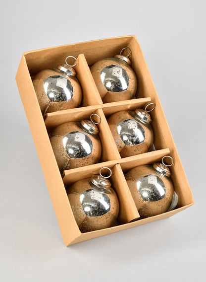 3in Antique Silver Ball Ornament In Window Box