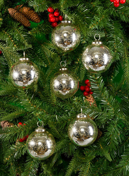 3in Antique Silver Ball Ornament In Window Box