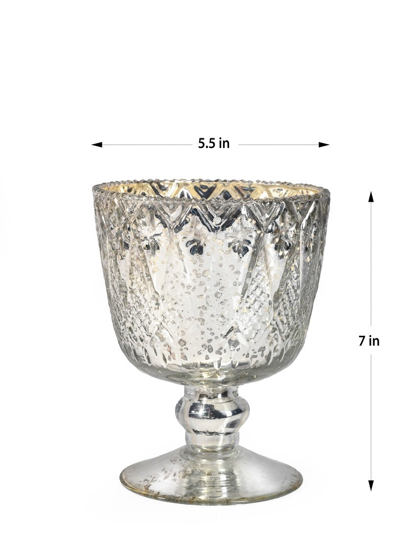 7in &amp; 9in Patterned Silver Mercury Glass Coupes