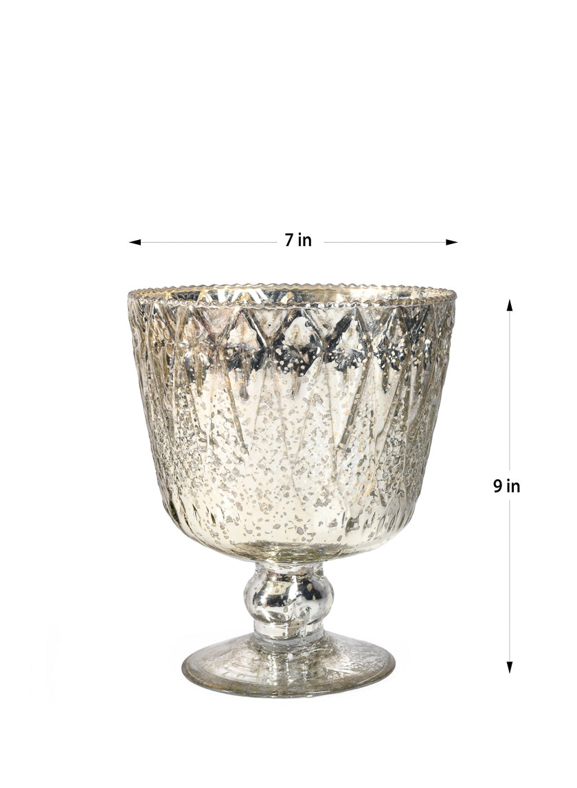 7in &amp; 9in Patterned Silver Mercury Glass Coupes