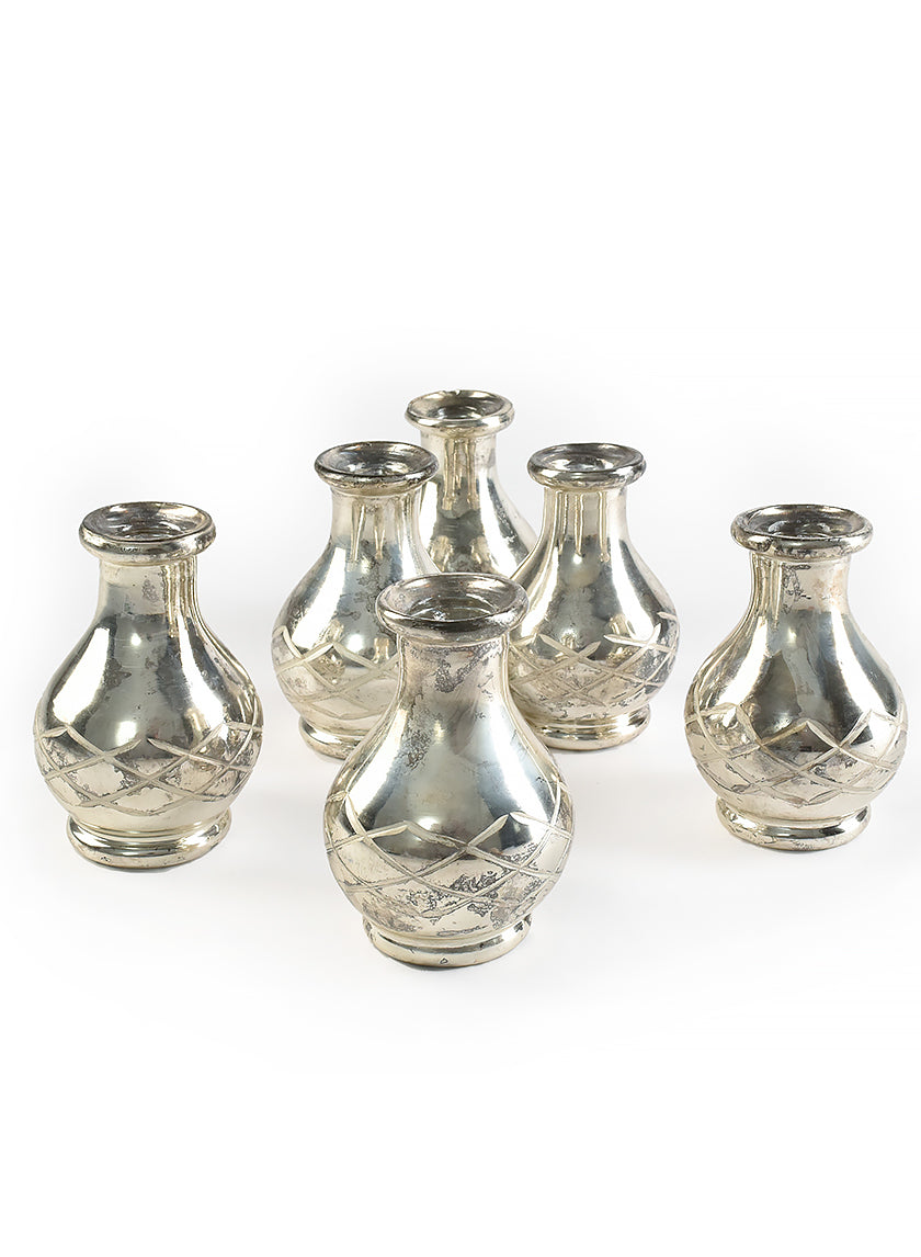 4in Cut Work Antique Silver Bottle Vase