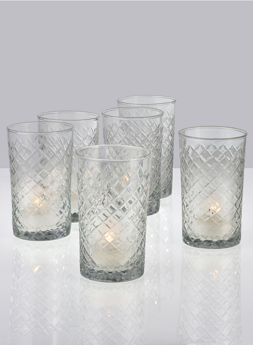 4  1/2in Cut Glass Squares Votive Holder