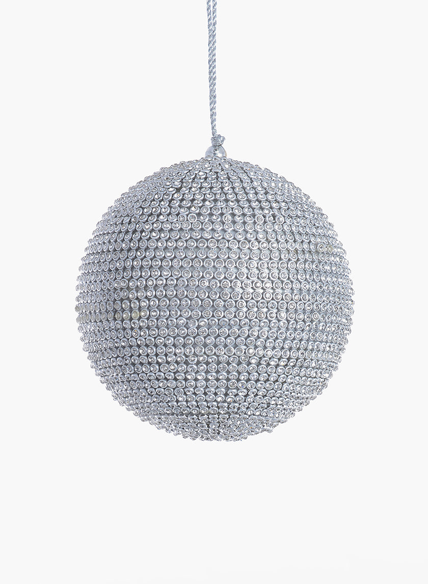 4in Silver Rhinestone Ball Ornament