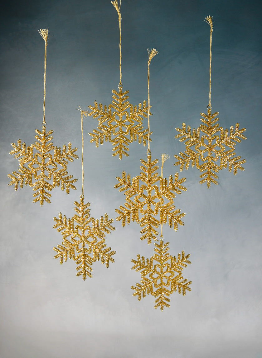 6in Glass Beaded Snowflake Amber