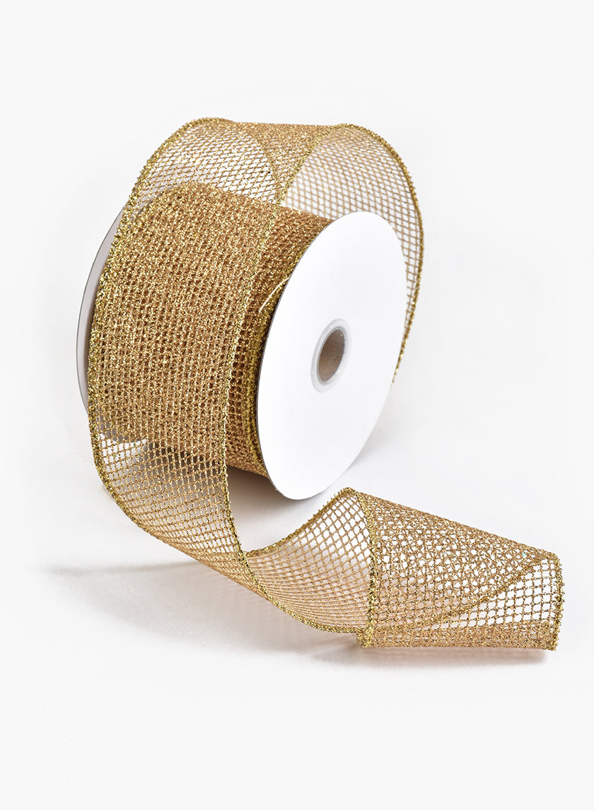 2  1/2in Gold Grid Ribbon