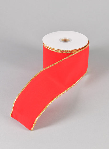 2.5&quot; *10YD/Roll Ribbon-Red W/Gold Glitter