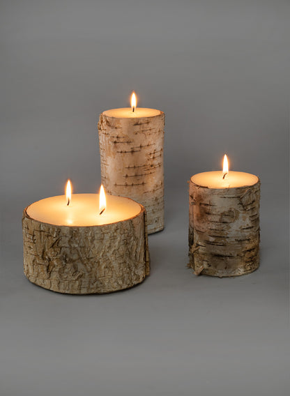 3 x 5  3/4in Birch Bark Pillar Candle