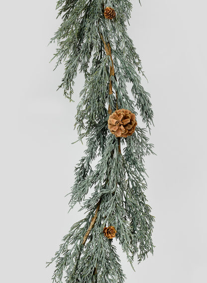 76in Blue Cypress Garland With Pine Cones