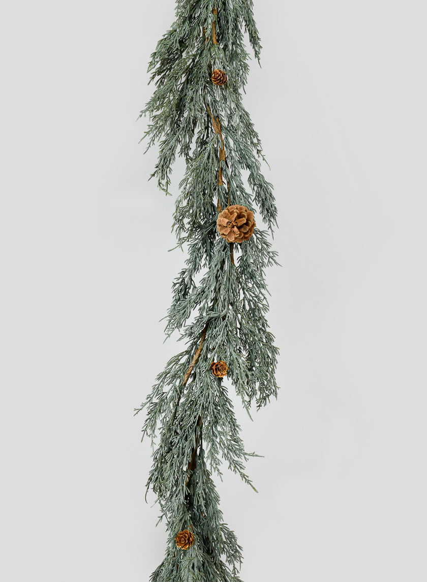 76in Blue Cypress Garland With Pine Cones