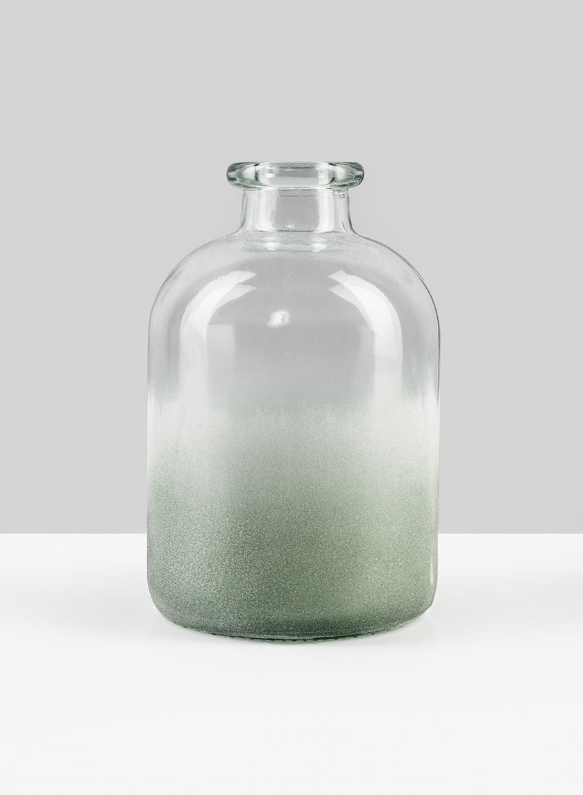 6  1/2in H  Frost Sea Glass Green Bottle Vase