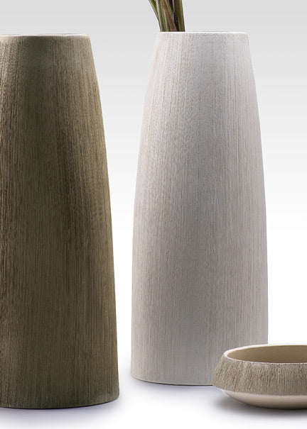 15-inch Textured Ceramic Vases &amp; 6-inch Bowl