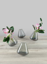 3.5in Tilted Artisan Speckled Luster Smoke Glass Vase