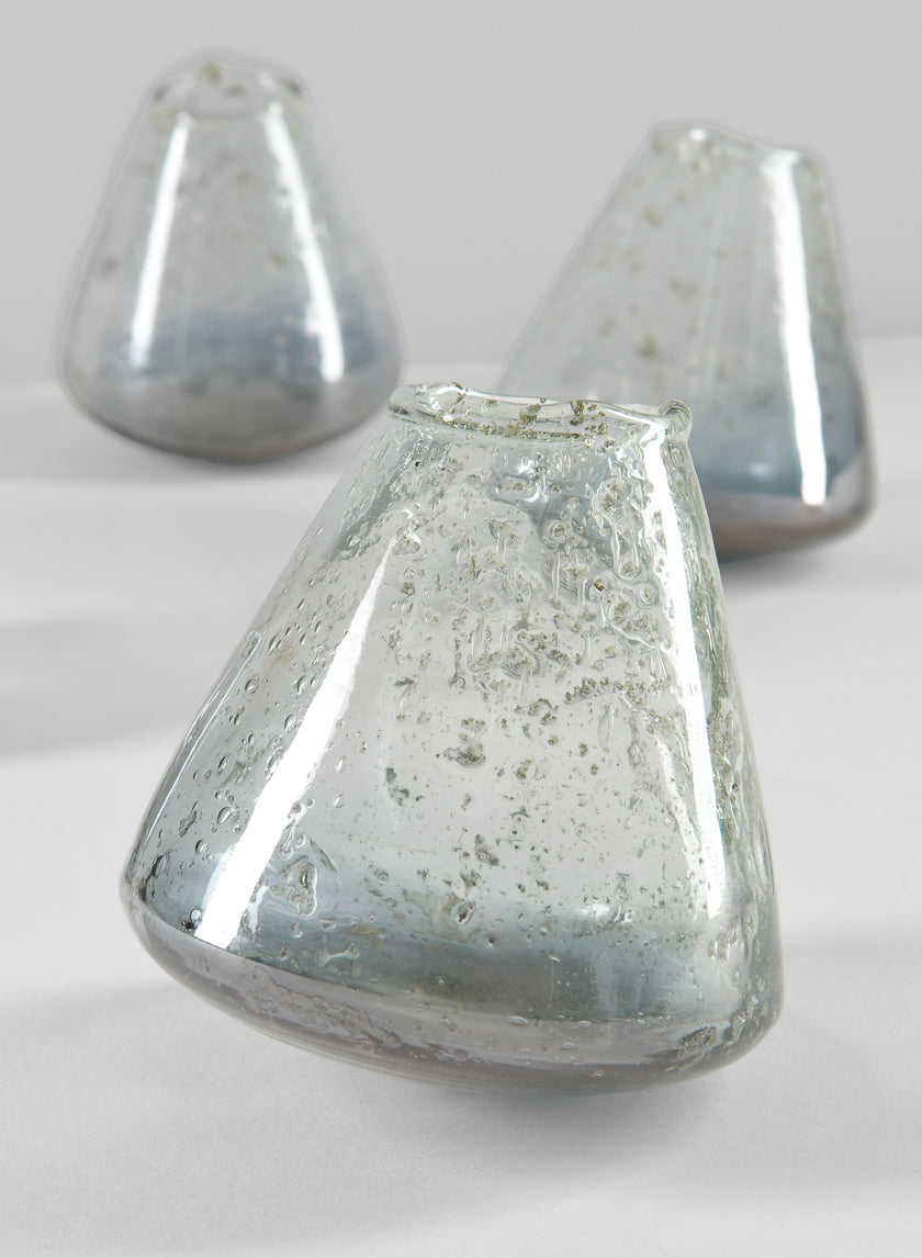 3.5in Tilted Artisan Speckled Luster Smoke Glass Vase