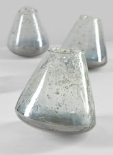 3.5in Tilted Artisan Speckled Luster Smoke Glass Vase