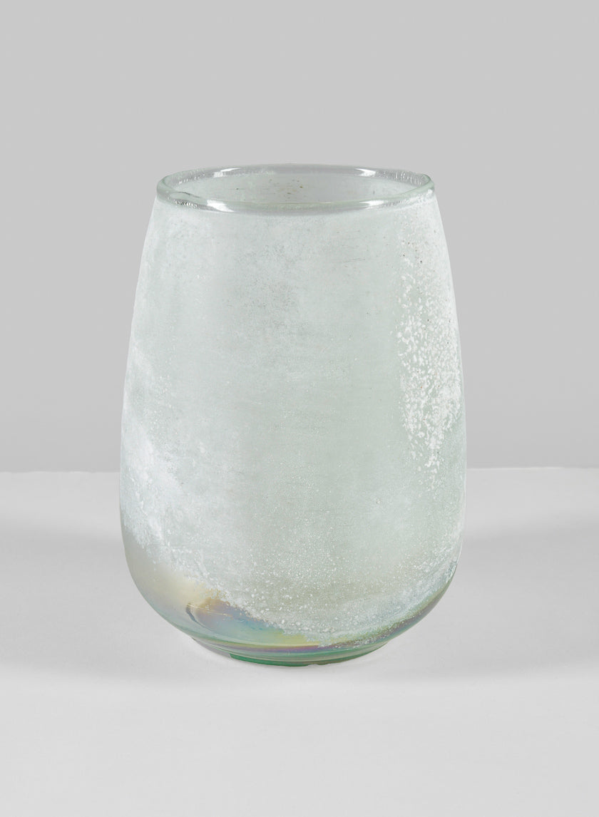 6.5in Mashtal Luster White Frost Washed Artisan Glass Holder