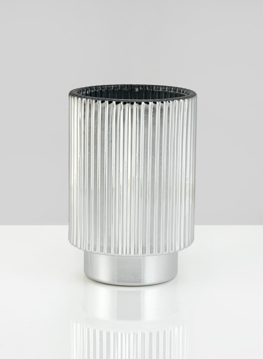 5in Silver Pleated Glass Votive Holder