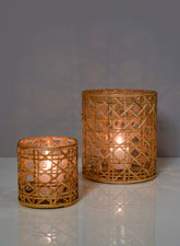 4 3/4 x 4  1/2in Saigon Cane Wrapped Glass Tea Light Holder