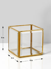 4in H Beveled Glass Gold Square Candleholder