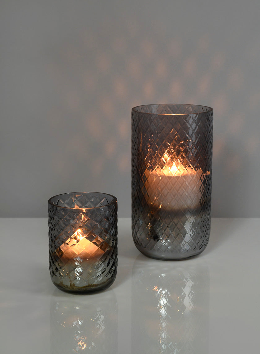 3 x 4in Diamond Cut Smoke Glass Votive Holder