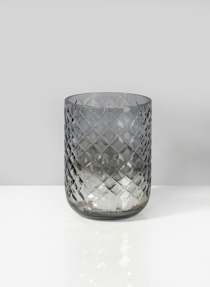 3 x 4in Diamond Cut Smoke Glass Votive Holder