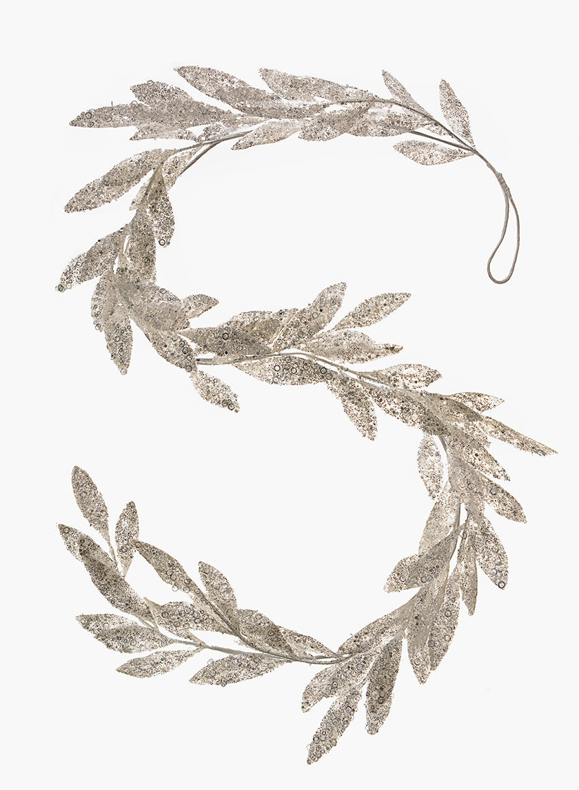 5ft White Glitter Bay Leaf Garland