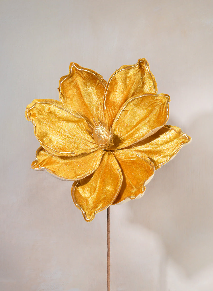 Flocked Gold Magnolia Pick