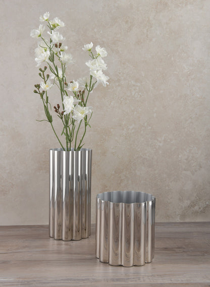 9.75in Tall Nuage Silver Stainless Steel Vase