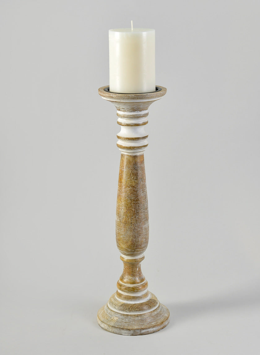 16in Campagna White Washed Pillar Holder