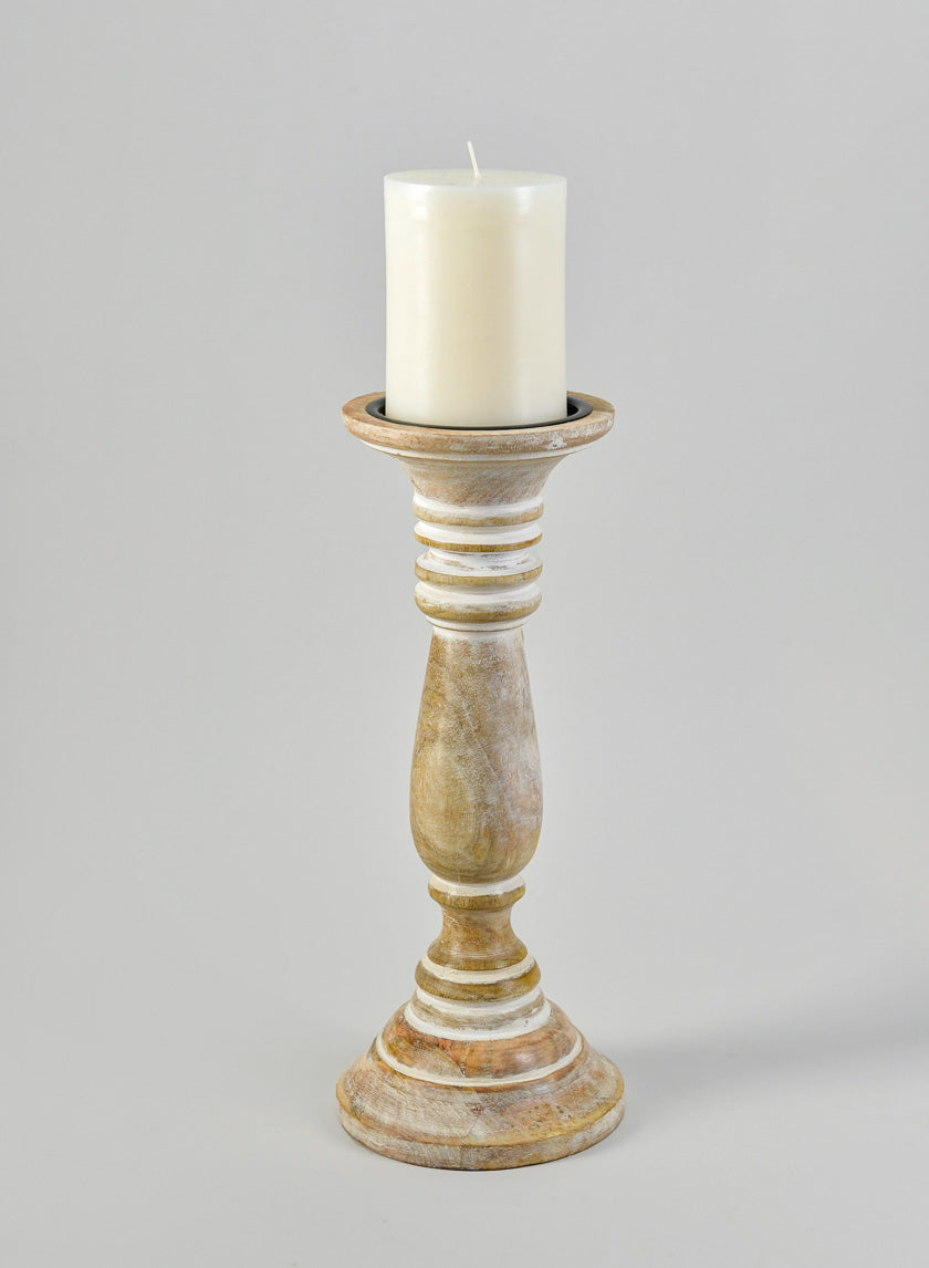 12in Campagna White Washed Pillar Holder