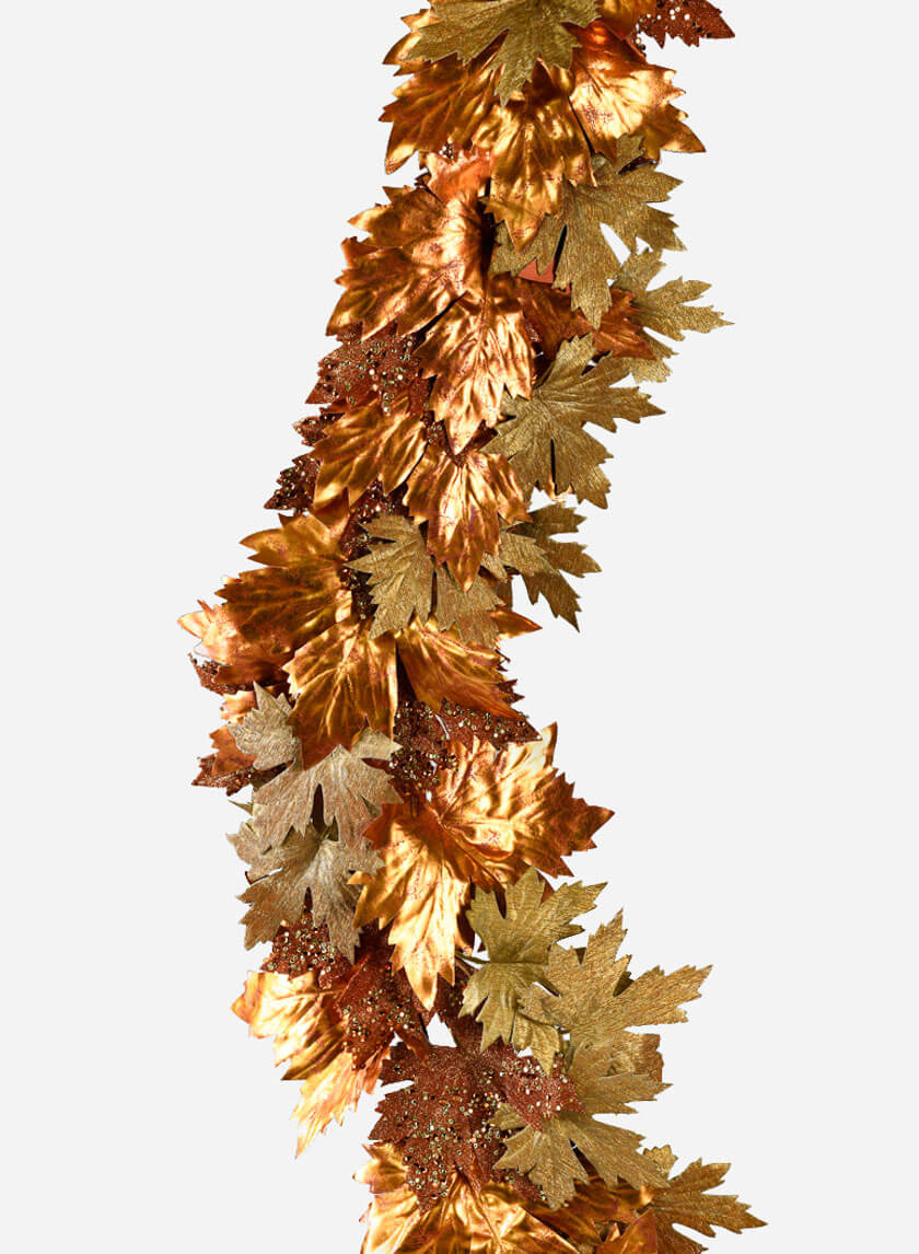 6ft Glittered Copper &amp; Gold Maple Leaf Garland