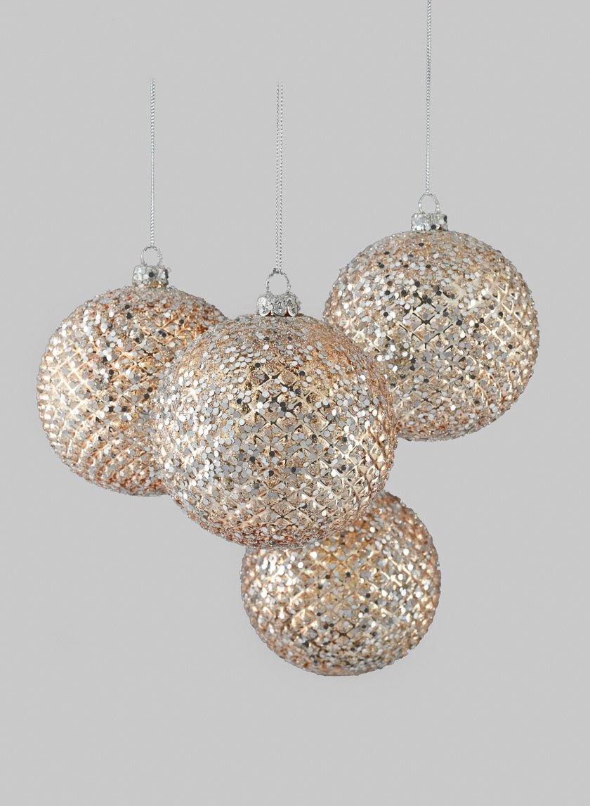 4in Glittered Gold Glass Ball Ornament