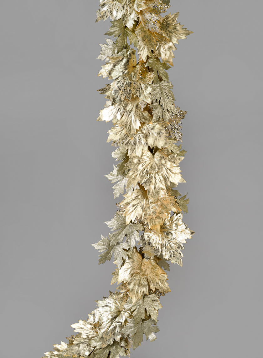 74in Glittered Light Gold Maple Leaf Garland