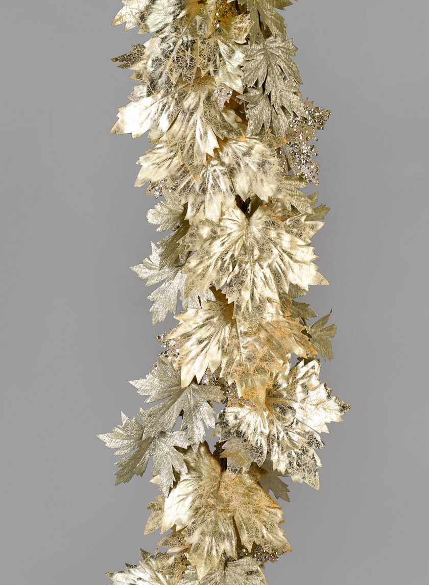 74in Glittered Light Gold Maple Leaf Garland