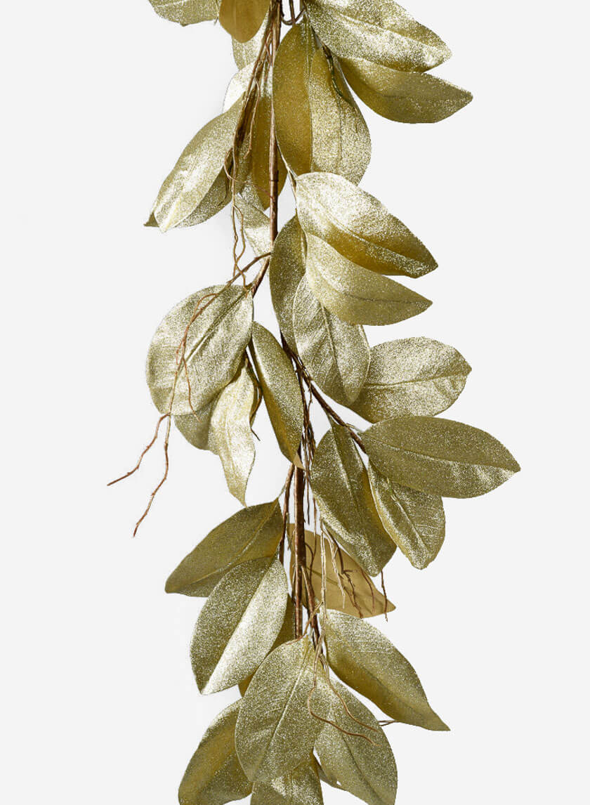 55in Glittered Gold Magnolia Leaf Garland