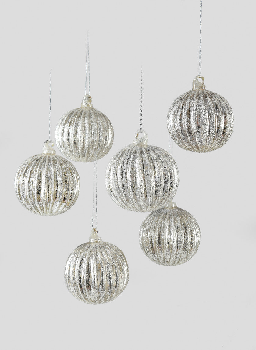 3in Glittered Pleated Glass Ball Ornament