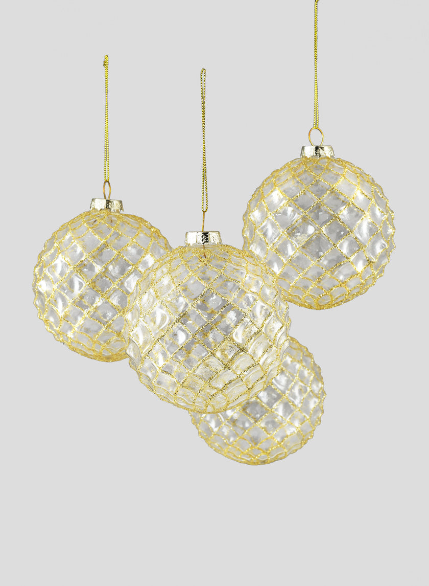 4in Gold Glitter Vine Glass Ball Ornament