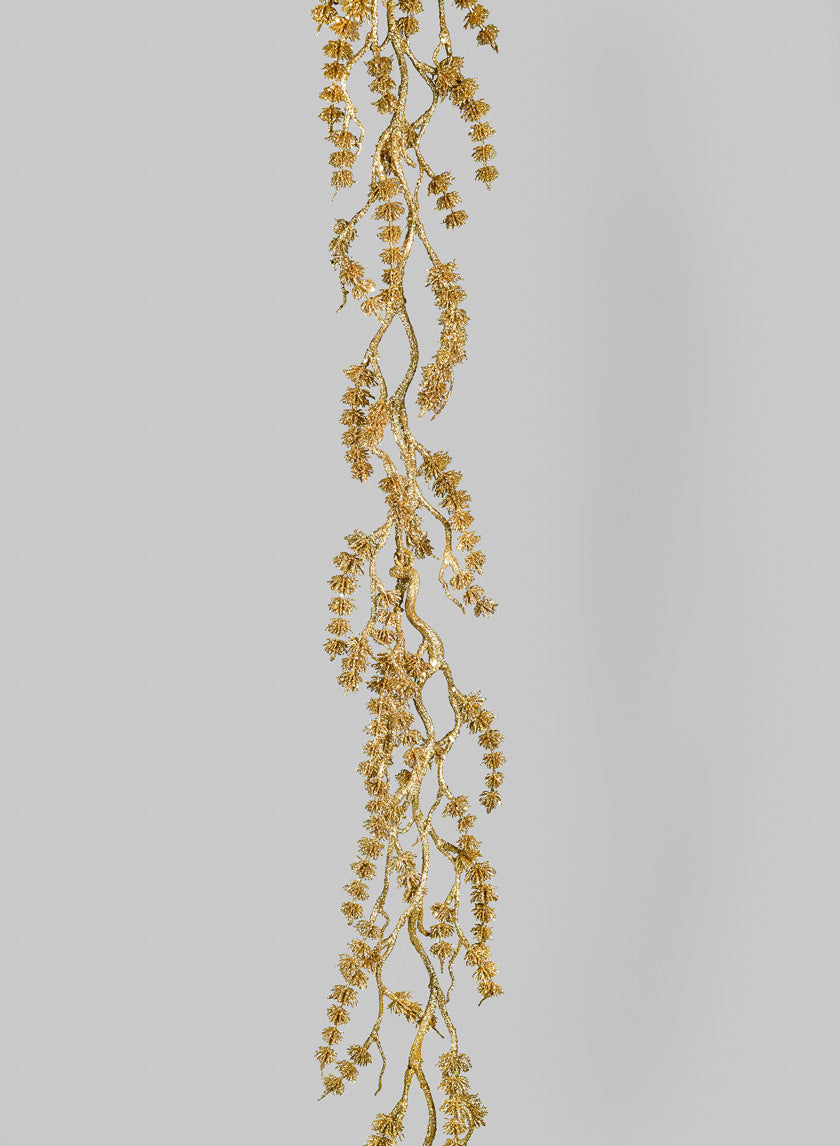 6ft Gold Glittered Mini Pine Garland