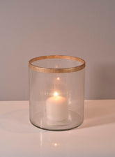 5 1/2 x 5in Gold Rim Ribbed Glass Candle Hurricane