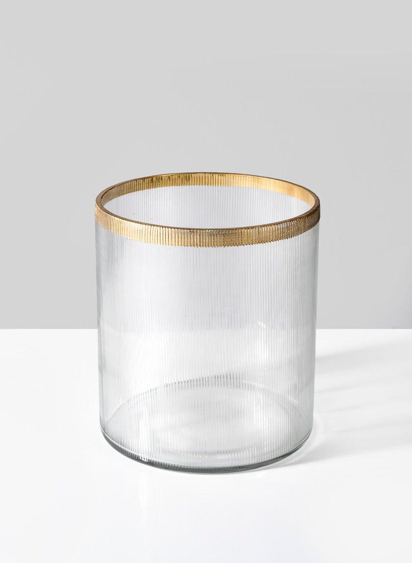 5 1/2 x 5in Gold Rim Ribbed Glass Candle Hurricane