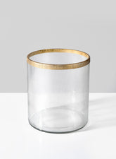 5 1/2 x 5in Gold Rim Ribbed Glass Candle Hurricane