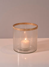 Gold Rim Ribbed Glass Tea Light Holder, 4 1/4 x 4  1/2in