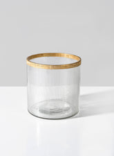 Gold Rim Ribbed Glass Tea Light Holder, 4 1/4 x 4  1/2in