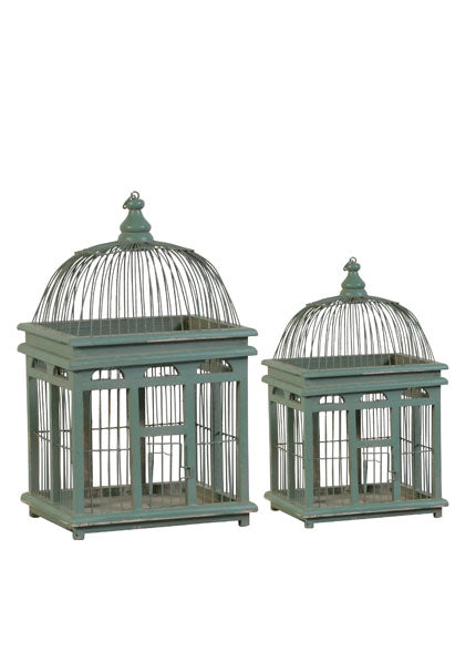 Antiqued Patina Green Wood Birdcages