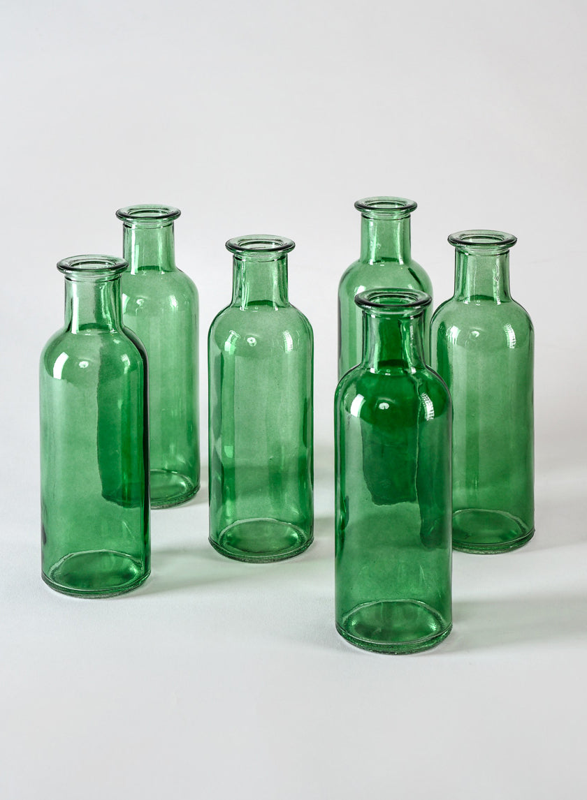 Green Glass Bottle Bud Vases