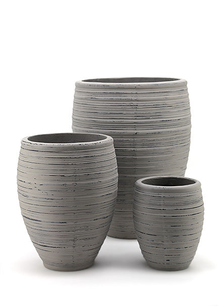 11 1/2in, 17in, &amp; 24in Grey Washed Ficonstone Ripple Pot